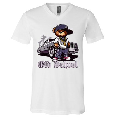 Old School Hip Hop Teddy Bear Lowrider Chicano Culture Cute V-Neck T-Shirt