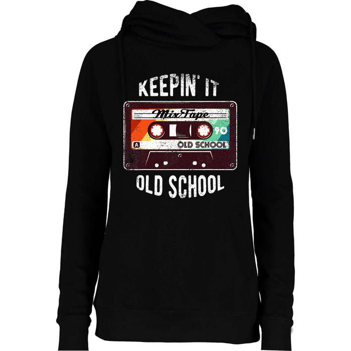 Old School Hip Hop 80s 90s Mixtape Graphic Womens Funnel Neck Pullover Hood