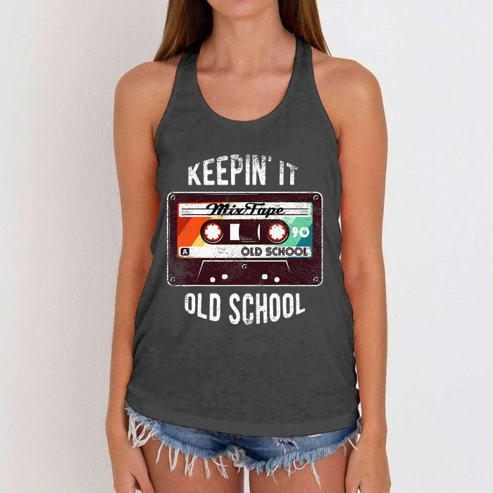 Old School Hip Hop 80s 90s Mixtape Graphic Women's Knotted Racerback Tank