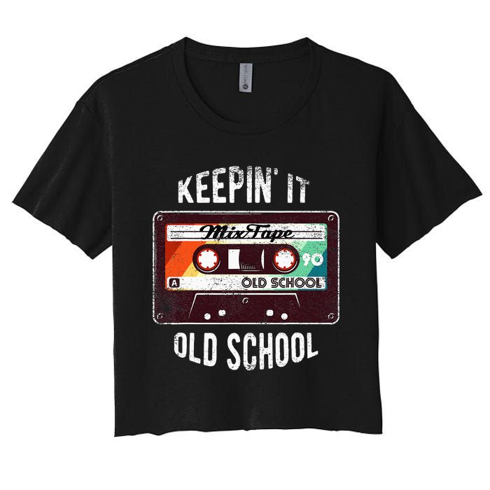 Old School Hip Hop 80s 90s Mixtape Graphic Women's Crop Top Tee