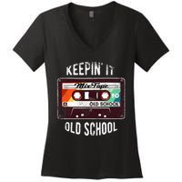 Old School Hip Hop 80s 90s Mixtape Graphic Women's V-Neck T-Shirt