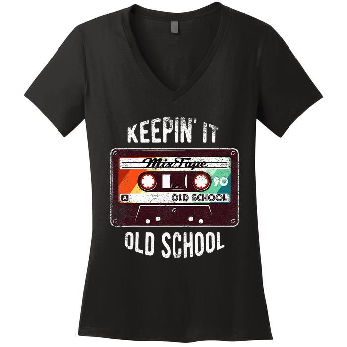 Old School Hip Hop 80s 90s Mixtape Graphic Women's V-Neck T-Shirt