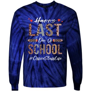 Office Staff Happy Last Day Of School Summer Funny Leopard Tie-Dye Long Sleeve Shirt