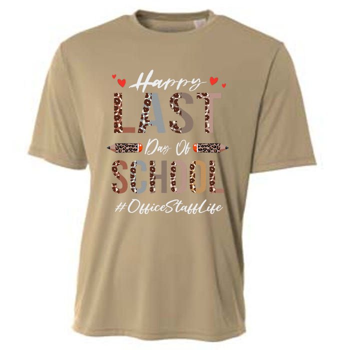 Office Staff Happy Last Day Of School Summer Funny Leopard Cooling Performance Crew T-Shirt