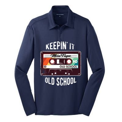 Old School Hip Hop 80s 90s Mixtape Graphic Silk Touch Performance Long Sleeve Polo