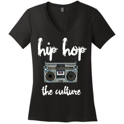 Old School Hip Hop Mix Tape Boombox The Culture Women's V-Neck T-Shirt