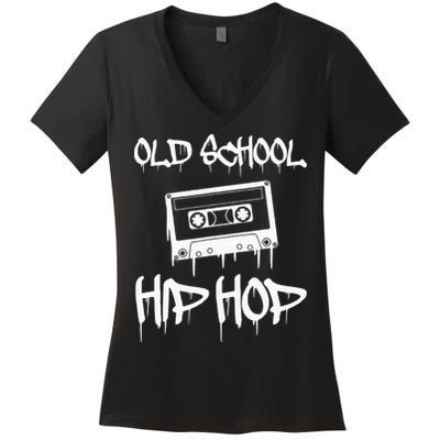 Old School Hip Hop Rap Cassette Tape 80s 90s Retro Vintage Women's V-Neck T-Shirt