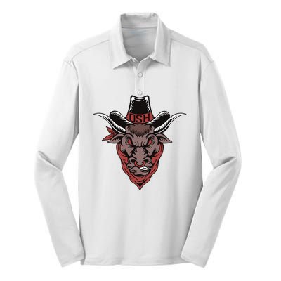 Old School Hats Bull Custom Printed Silk Touch Performance Long Sleeve Polo