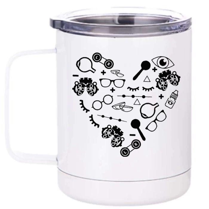 Optometry Symbols Heart Eyeglasses Spectacles Optician Life 12 oz Stainless Steel Tumbler Cup