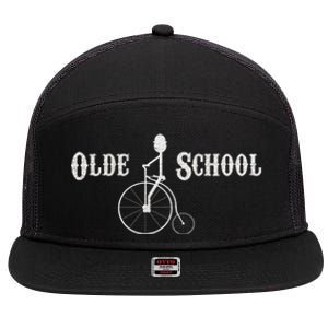 Olde School High Wheel Bike Funny Gift 7 Panel Mesh Trucker Snapback Hat