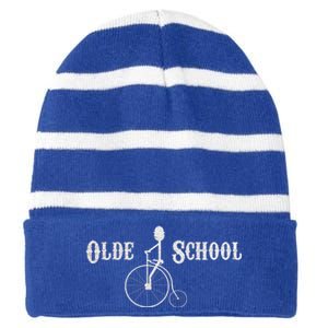 Olde School High Wheel Bike Funny Gift Striped Beanie with Solid Band