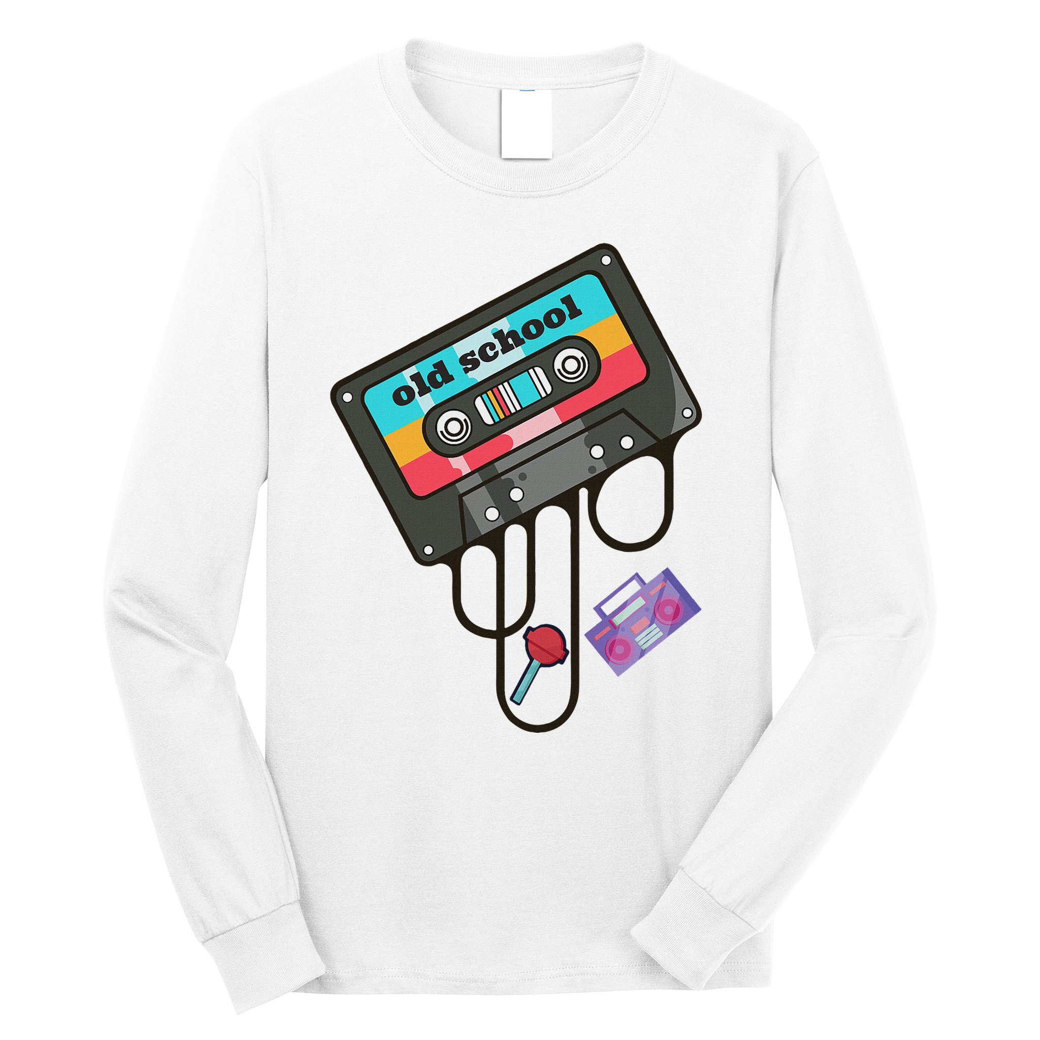 Old School Hip Hop Cassette Tape Retro 80s 90s Rap Mixtape Long Sleeve Shirt