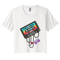 Old School Hip Hop Cassette Tape Retro 80s 90s Rap Mixtape Women's Crop Top Tee