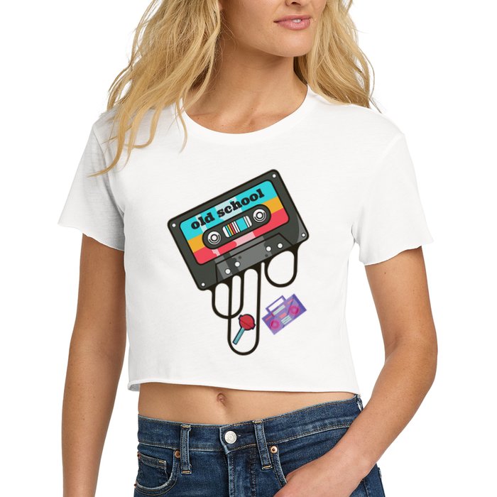 Old School Hip Hop Cassette Tape Retro 80s 90s Rap Mixtape Women's Crop Top Tee