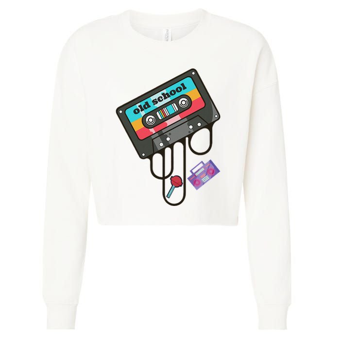 Old School Hip Hop Cassette Tape Retro 80s 90s Rap Mixtape Cropped Pullover Crew