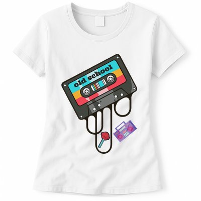 Old School Hip Hop Cassette Tape Retro 80s 90s Rap Mixtape Womens T-Shirt