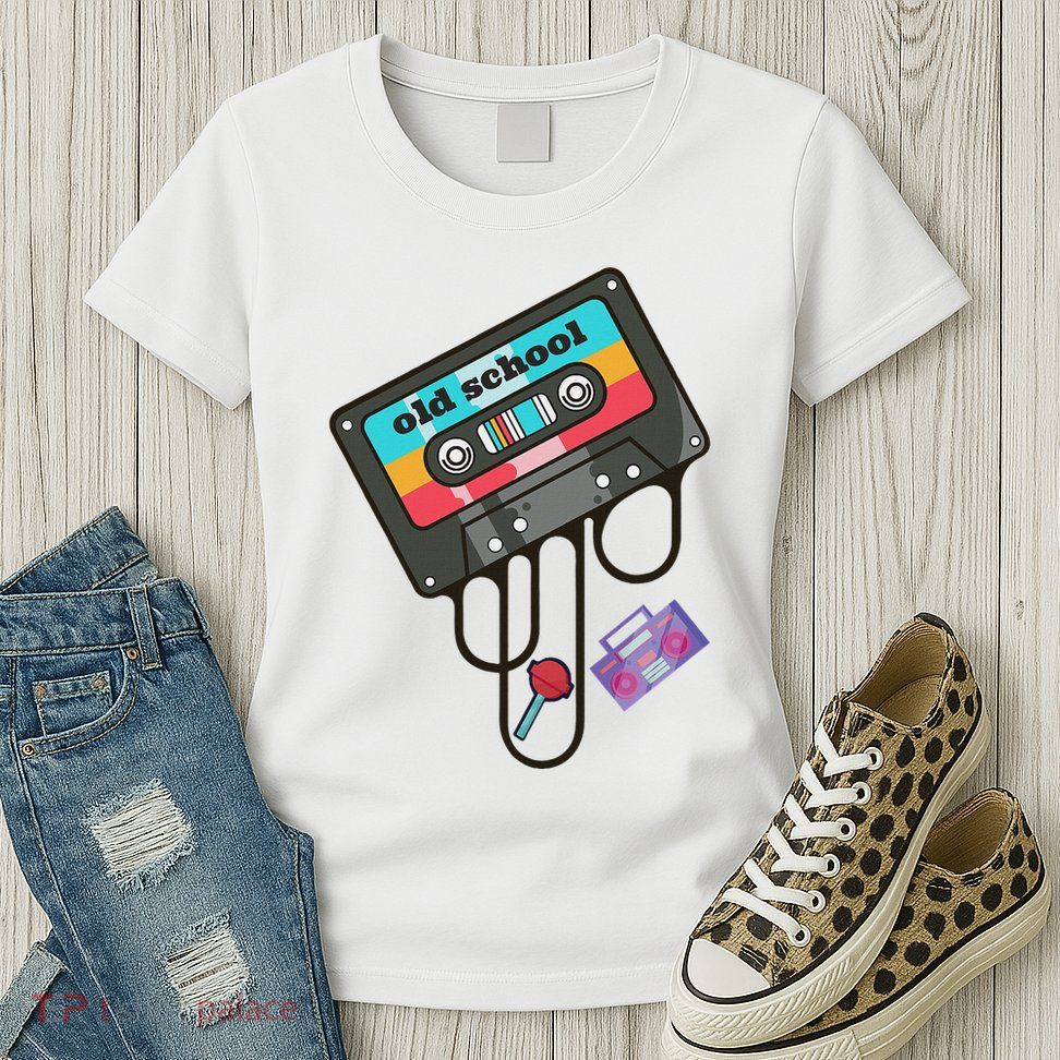 Old School Hip Hop Cassette Tape Retro 80s 90s Rap Mixtape Womens T-Shirt
