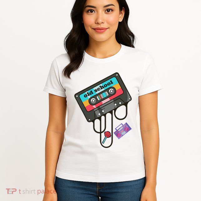 Old School Hip Hop Cassette Tape Retro 80s 90s Rap Mixtape Womens T-Shirt