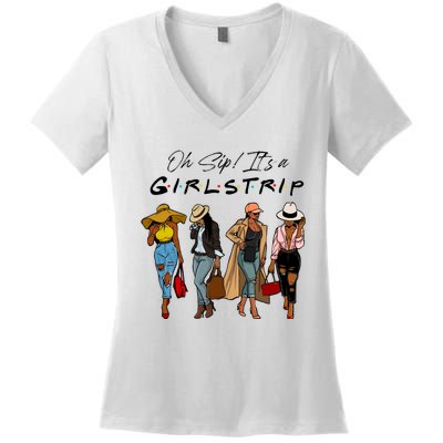 Oh Sip It's A Girls Trip Funny Wine Black Sistas Queen  Women's V-Neck T-Shirt