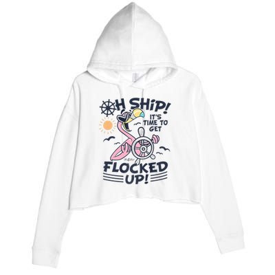 Oh Ship It's Time To Get Flocked Up! Flamingo Cruise Crop Fleece Hoodie