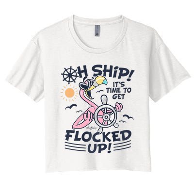 Oh Ship It's Time To Get Flocked Up! Flamingo Cruise Women's Crop Top Tee