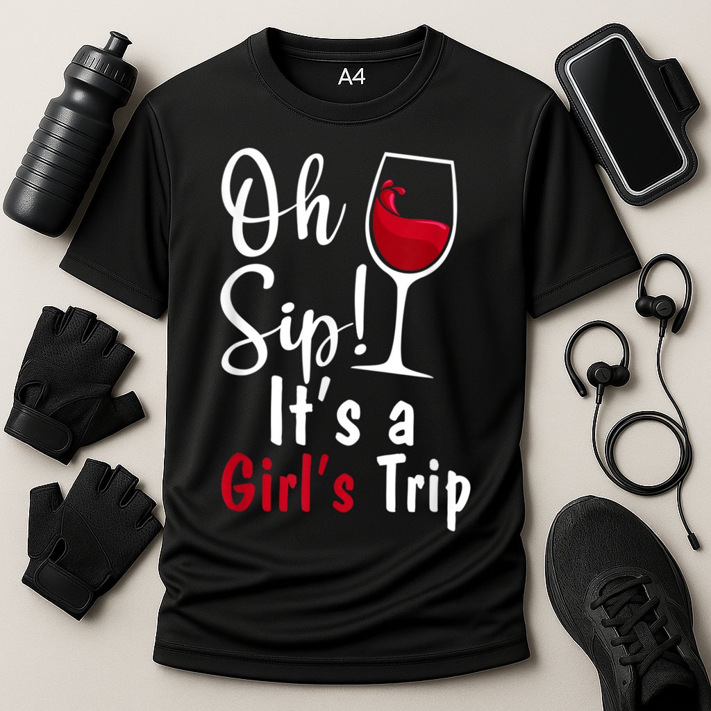 Oh Sip! It's A Girls Trip Funny Wine Party Cooling Performance Crew T-Shirt