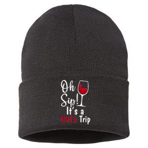 Oh Sip! It's A Girls Trip Funny Wine Party Sustainable Knit Beanie