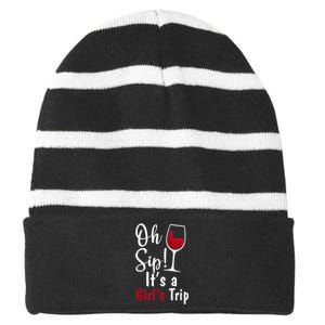 Oh Sip! It's A Girls Trip Funny Wine Party Striped Beanie with Solid Band