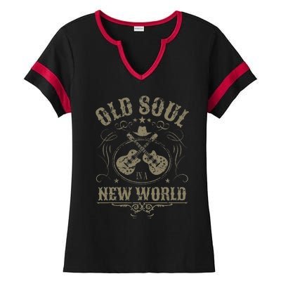 Old Soul In A New World Country Bluegrass Music Guitar Fan Ladies Halftime Notch Neck Tee