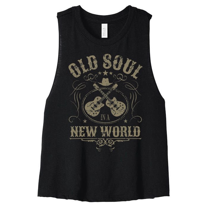 Old Soul In A New World Country Bluegrass Music Guitar Fan Women's Racerback Cropped Tank