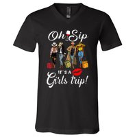 Oh Sip Its A Girls Trip Funny Wine Party Black Queen V-Neck T-Shirt