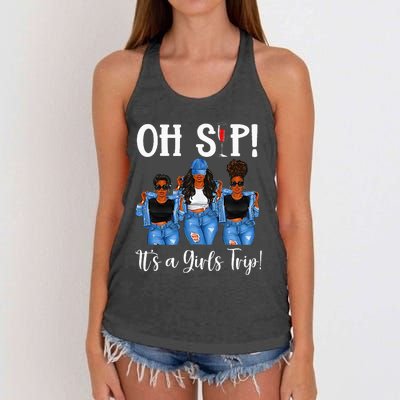 Oh Sip Its A GirlsTrip Fun Wine Party Black Women Queen Women's Knotted Racerback Tank