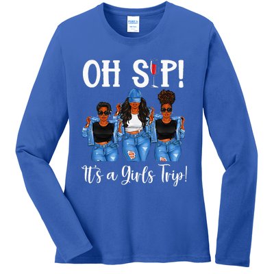 Oh Sip Its A GirlsTrip Fun Wine Party Black Women Queen Ladies Long Sleeve Shirt