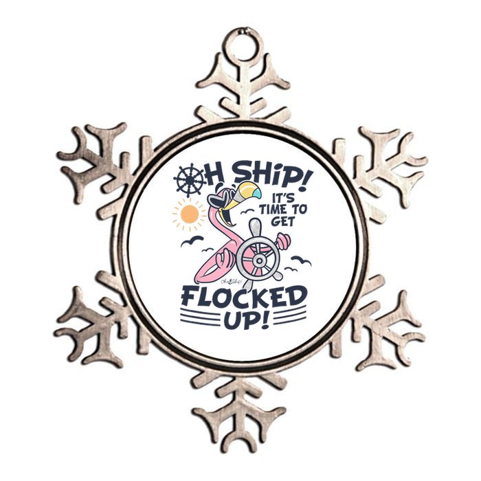 Oh Ship it's Time to Get Flocked Up! Flamingo Funny Cruise Metallic Star Ornament