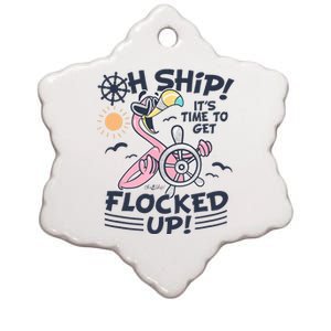 Oh Ship it's Time to Get Flocked Up! Flamingo Funny Cruise Ceramic Star Ornament