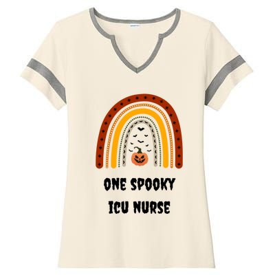 One Spooky Icu Nurse Nursing Halloween Pumpkins Rainbow Meaningful Gift Ladies Halftime Notch Neck Tee