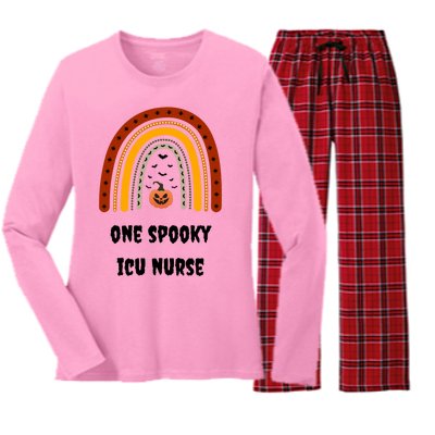 One Spooky Icu Nurse Nursing Halloween Pumpkins Rainbow Meaningful Gift Women's Long Sleeve Flannel Pajama Set 