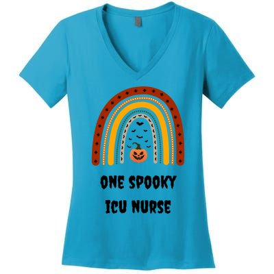 One Spooky Icu Nurse Nursing Halloween Pumpkins Rainbow Meaningful Gift Women's V-Neck T-Shirt