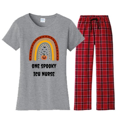 One Spooky Icu Nurse Nursing Halloween Pumpkins Rainbow Meaningful Gift Women's Flannel Pajama Set