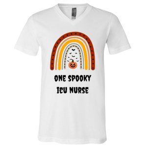 One Spooky Icu Nurse Nursing Halloween Pumpkins Rainbow Meaningful Gift V-Neck T-Shirt