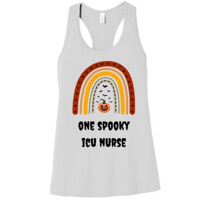 One Spooky Icu Nurse Nursing Halloween Pumpkins Rainbow Meaningful Gift Women's Racerback Tank