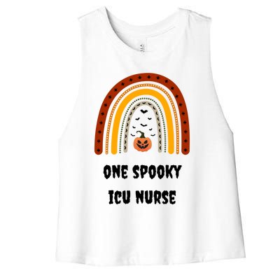 One Spooky Icu Nurse Nursing Halloween Pumpkins Rainbow Meaningful Gift Women's Racerback Cropped Tank