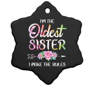 Oldest Sister I Make The Rules Funny Matching Sibling Ceramic Star Ornament