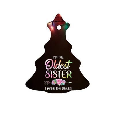 Oldest Sister I Make The Rules Funny Matching Sibling Ceramic Tree Ornament