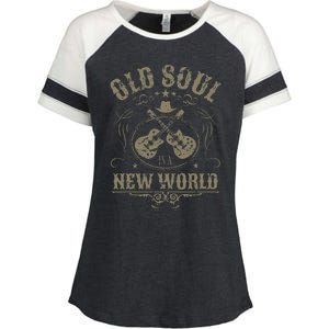 Old Soul In A New World Country Bluegrass Music Guitar Fan Enza Ladies Jersey Colorblock Tee