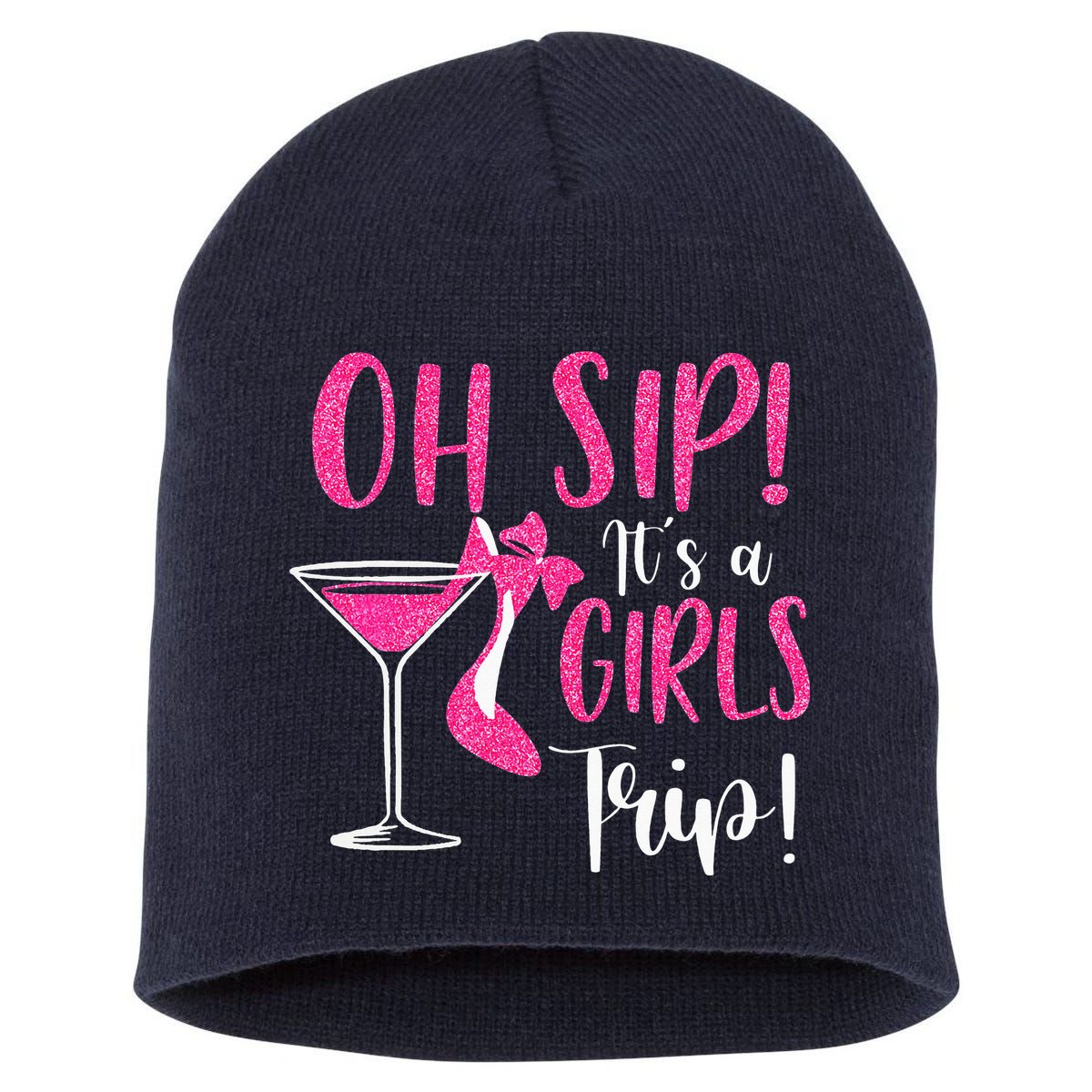 Oh Sip It's A Trip Fun Wine Party Hight Heel Short Acrylic Beanie