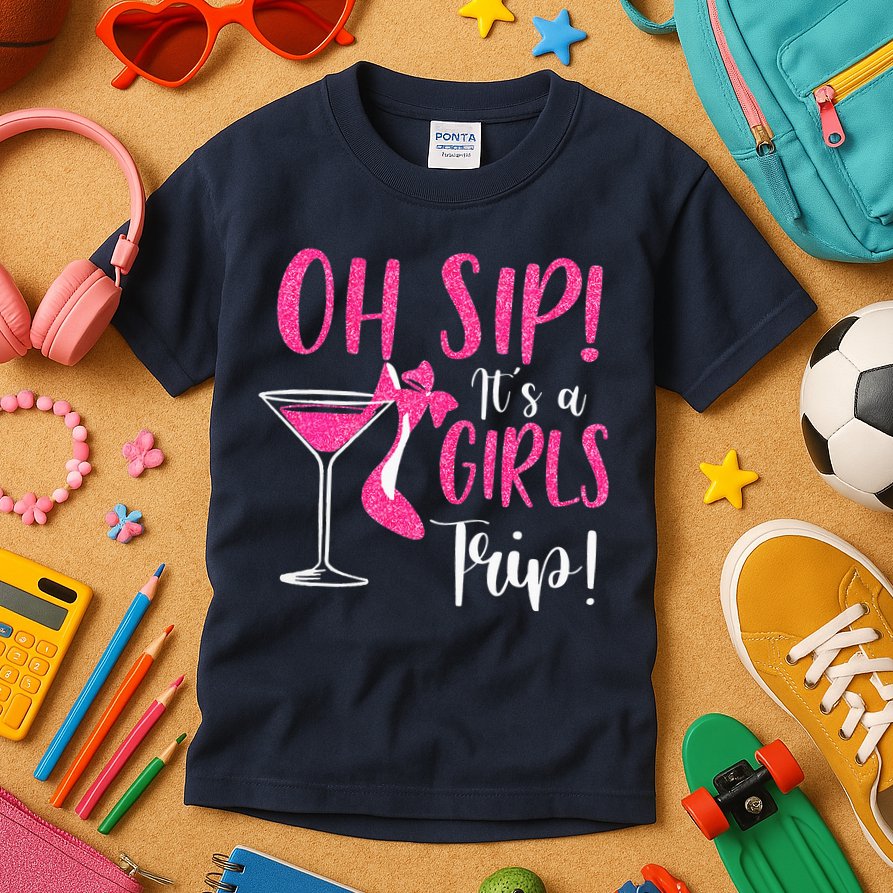Oh Sip It's A Trip Fun Wine Party Hight Heel Kids T-Shirt