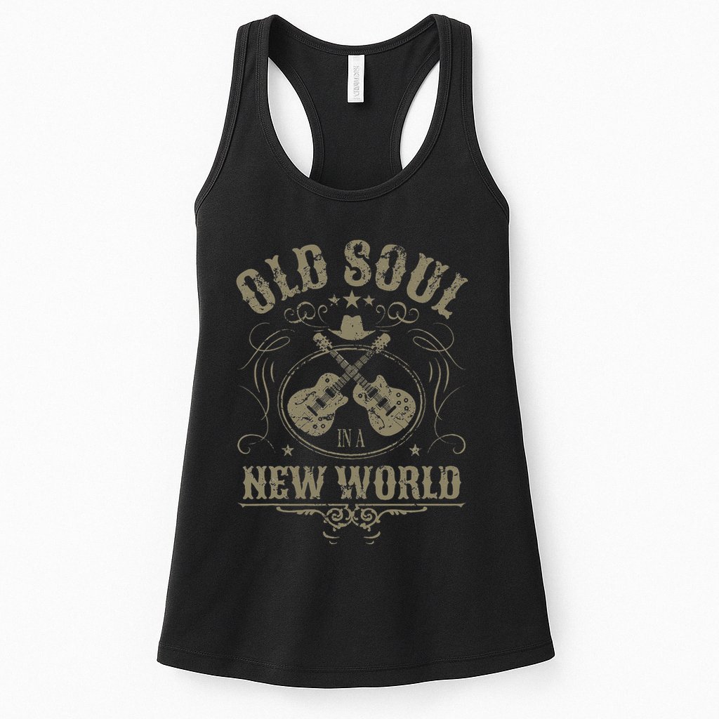 Old Soul In A New World Country Bluegrass Music Guitar Fan Womens Tank Top