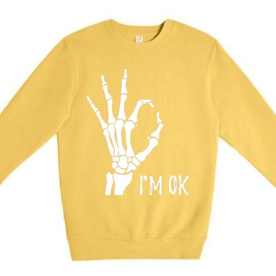 Ok Sign I'm Ok Skeleton Hand Halloween Costume Idea Premium Crewneck Sweatshirt