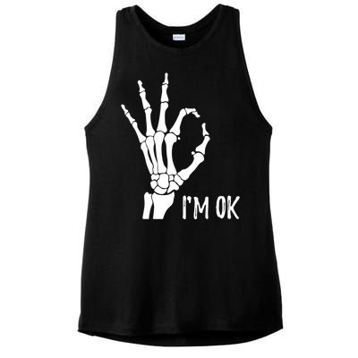 Ok Sign I'm Ok Skeleton Hand Halloween Costume Idea Ladies PosiCharge Tri-Blend Wicking Tank